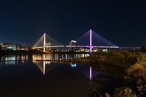 Riverbank Night View Of Bob Kerrey Bridge