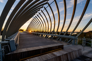 Sunrise Through The Farnam Pier Beams
