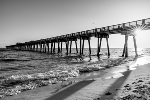 Sunburst Sunset MB Miller Pier Florida Grayscale