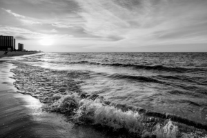 Pensacola Splashing Waves Sunrise Grayscale
