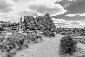 Path To Sand Dune Arch Mountain Grayscale