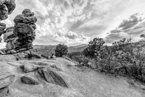 Pikes Peak View Behind Siamese Twins Grayscale Print