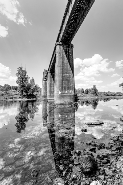 Under The Cotter Railroad Bridge Vertical Grayscale  Print