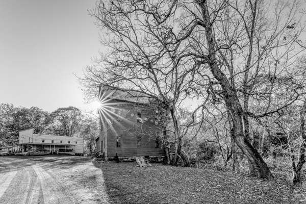 Evening Sunburst Topaz Mill Grayscale Print
