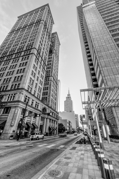 Dallas Commerce And Akard Grayscale Print