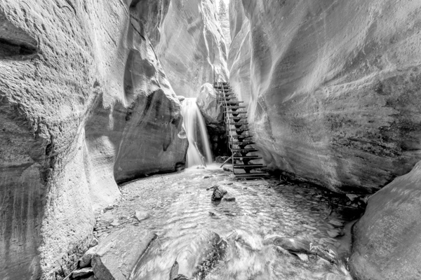 Glowing Kanarra Falls Staircase Grayscale Print