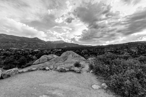 Ending The Day Hiking Colorado Springs Grayscale Print