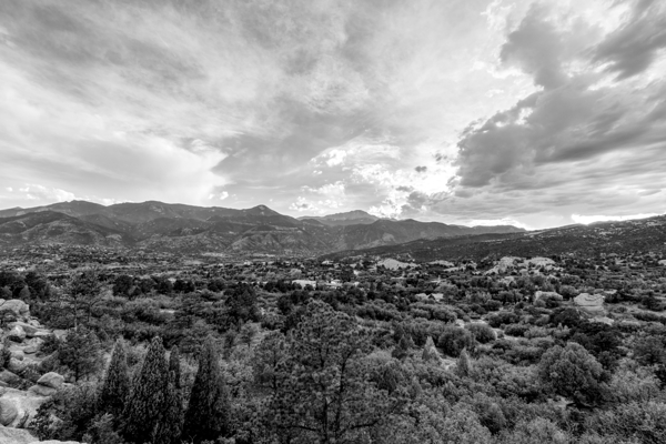 Evening Clouds Over Pikes Peak Grayscale Print