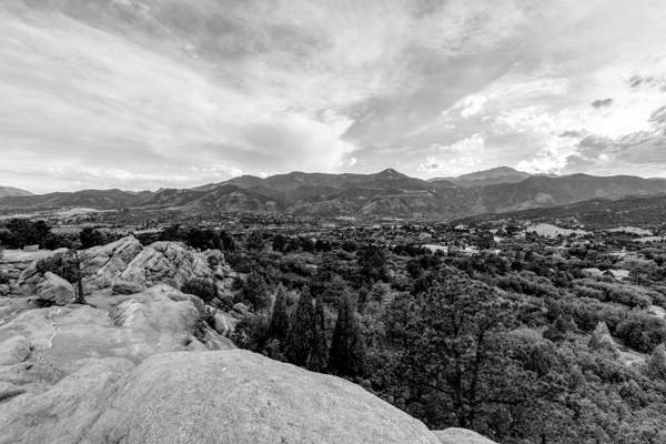Evening Colorado Mountain View Grayscale Print