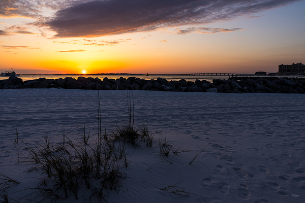 Destin Patch Of Grass And Jetty Sunset Print