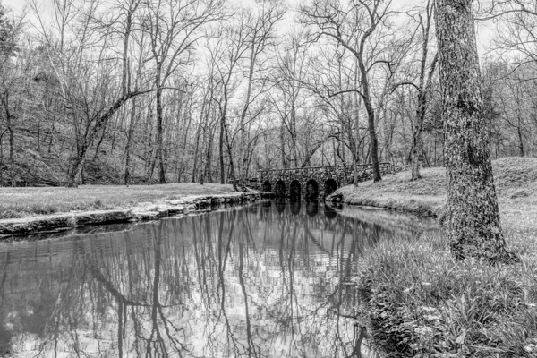 Stone Arched Bridge Reflections Grayscale Print
