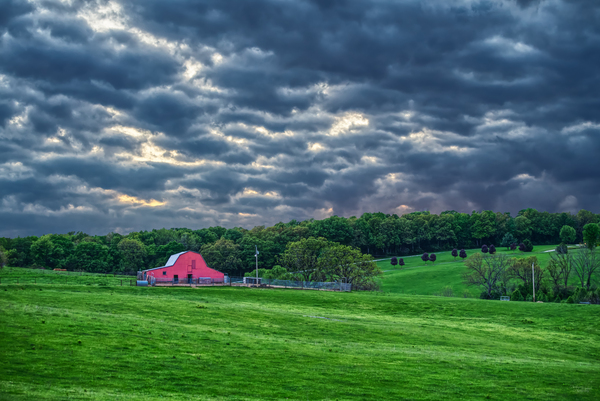 Ozarks Cloudy Farm Sunset Print