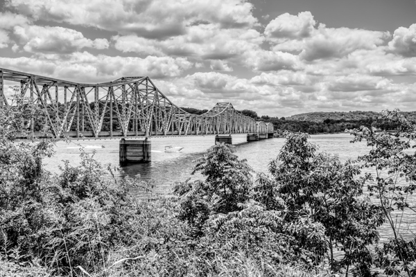 Boats Under Kimberling City Bridge Grayscale Print