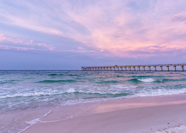 Pink Glowing Navarre Beach Pier Dawn Print
