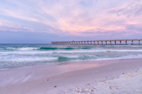 Pink Rolling Waves Navarre Beach Pier Print
