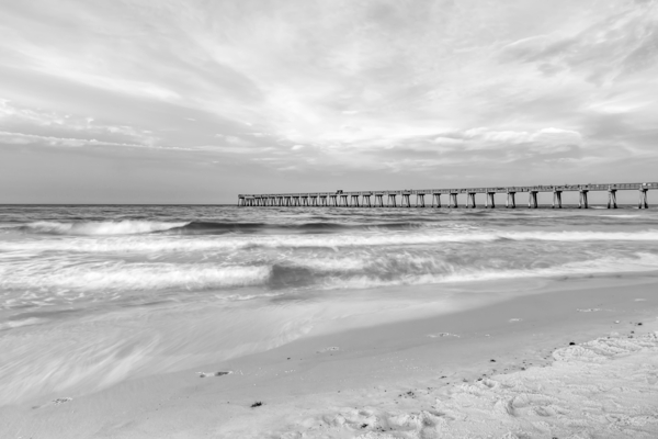 Rolling Waves Navarre Beach Pier Grayscale Print