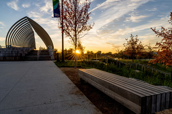 Sunrise Bench View Of Farnam Pier Print