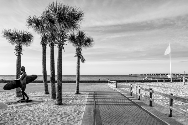 Paved Walkway To Pensacola Beach Grayscale Print