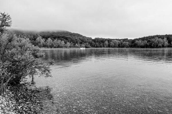 Early Morning Fishing Table Rock Lake Grayscale Print