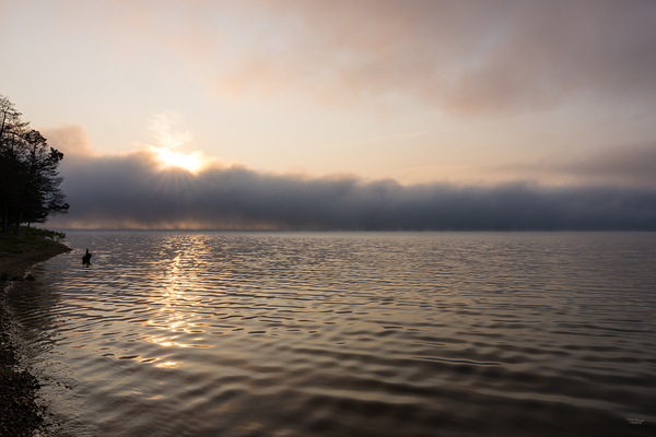 Mystical Foggy Lake Morning Print