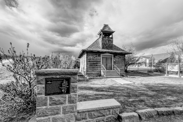 Torrey Log School And Church Grayscale by Jennifer White