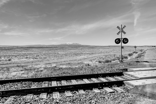 Utah Railroad And Mountains Grayscale Print