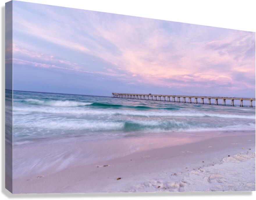 Pink Rolling Waves Navarre Beach Pier Canvas Print