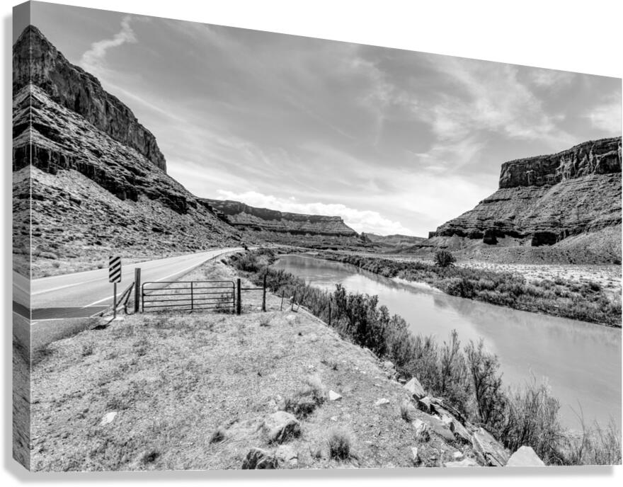 Utah Highway 128 Colorado River Roadside Grayscale Canvas Print
