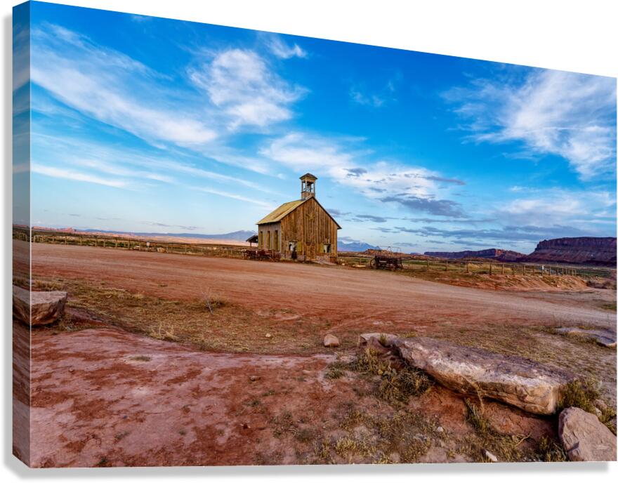 Old Western Church And Wagon Moab Utah Canvas Print