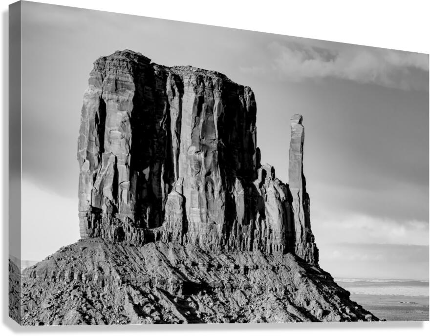West Mitten Butte Monument Valley Grayscale Canvas Print