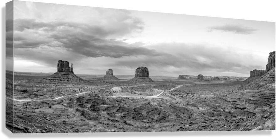Evening At Monument Valley Pano Grayscale Canvas Print