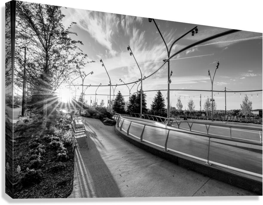Omaha Skate Park Golden Sun Star Grayscale Canvas Print