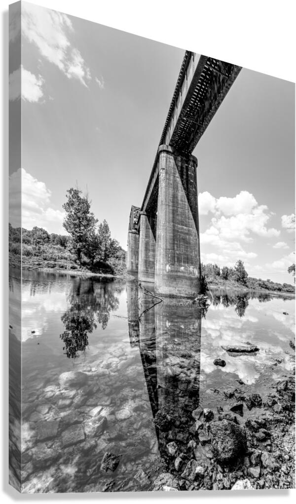 Under The Cotter Railroad Bridge Vertical Grayscale  Canvas Print