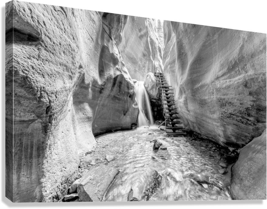 Glowing Kanarra Falls Staircase Grayscale Canvas Print