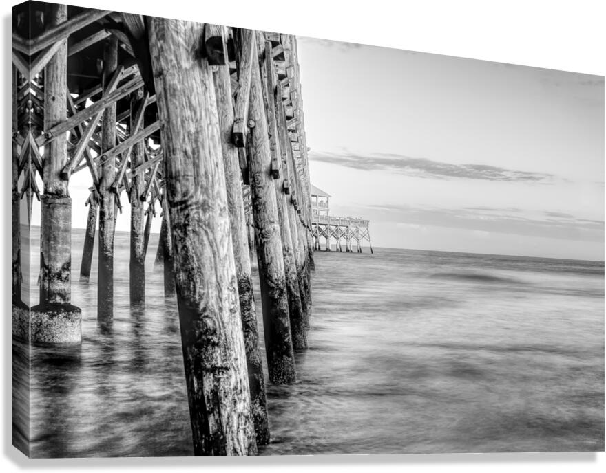 Beside Folly Beach Pier At Sunset Grayscale Canvas Print
