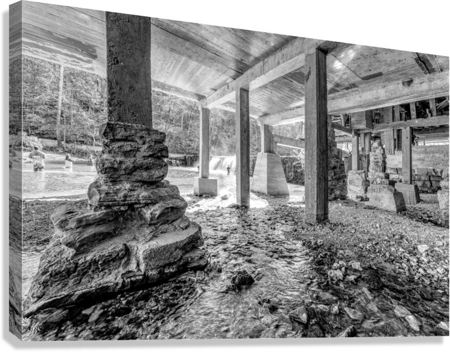 Underneath Rockbridge Mill Grayscale Canvas Print