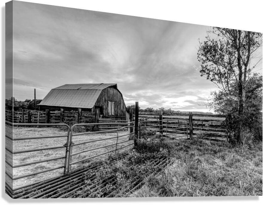 Ozarks Barn October Sunset Grayscale Canvas Print