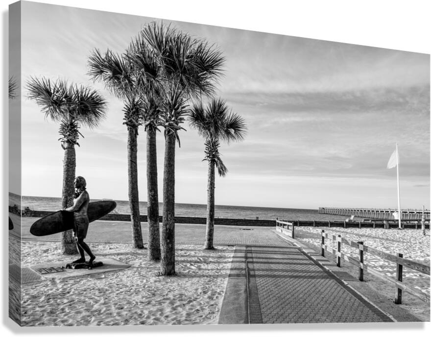 Paved Walkway To Pensacola Beach Grayscale Canvas Print