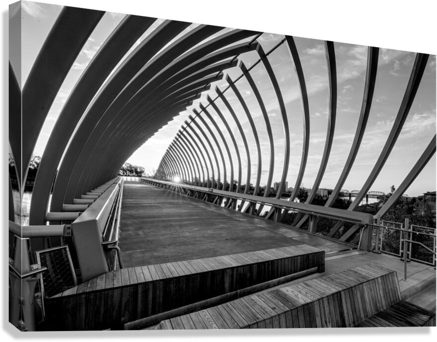 Sunrise Through The Farnam Pier Beams Grayscale Canvas Print