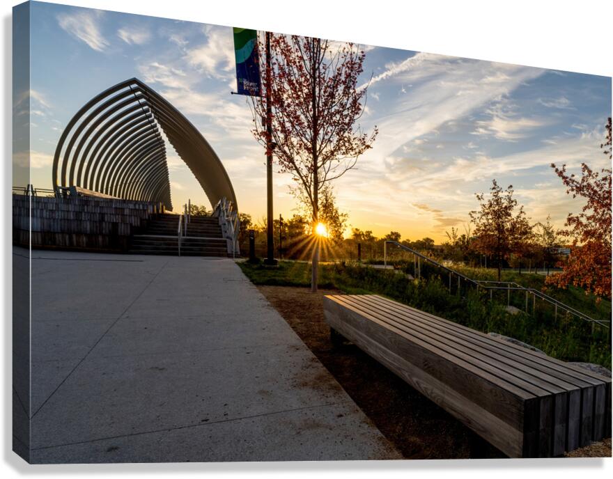 Sunrise Bench View Of Farnam Pier Canvas Print
