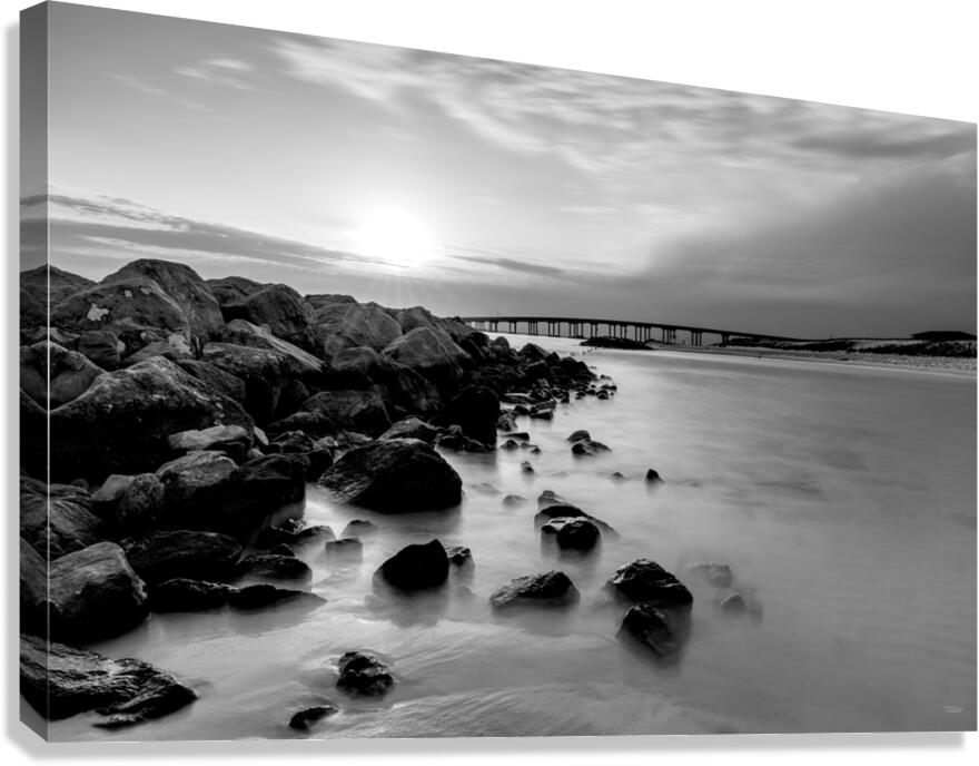Destin Rock Jetty Smooth Sunset Grayscale Canvas Print