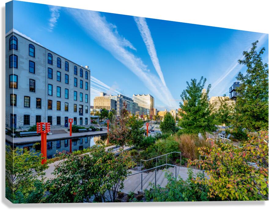 Contrails Over Gene Leahy Mall Park Canvas Print