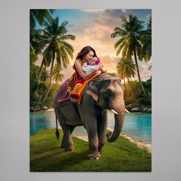 a captivating image of a woman lovingly cradling Print