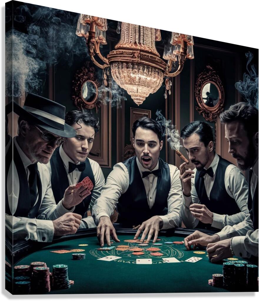 a captivating image of a group of five card playe Canvas Print