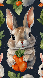 Little watercolor rabbit eating carrots