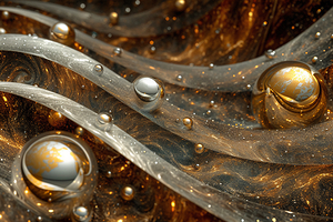 Gold and silver spheres on the rusty metal