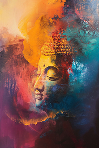 Buddha face statue in the colorful of mind