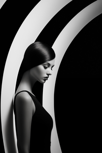 Black and white portrait of a beautiful woman with curve and line  1