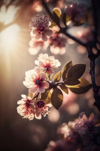 Bunch of cherry blossom with sunlight