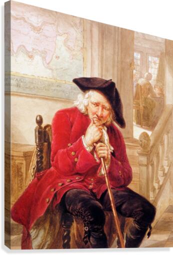 Sitting old man waiting in hall Canvas Print